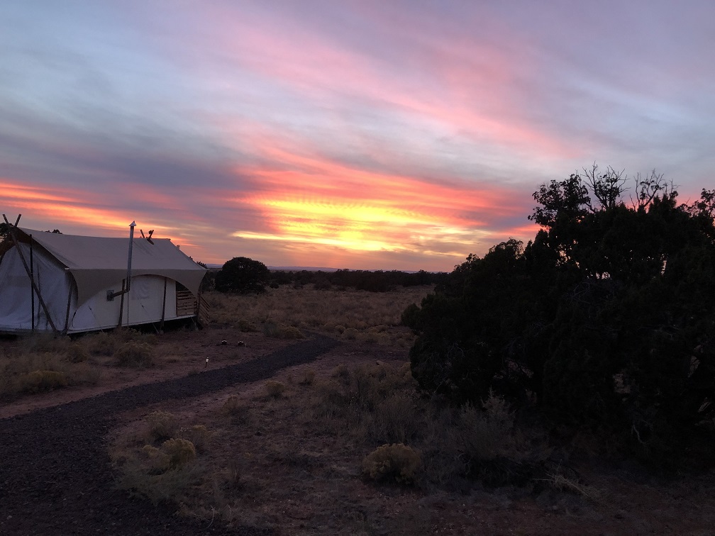 Sunset at Under Canvas Grand Canyon on road trip from Las Vegas to Phoenix