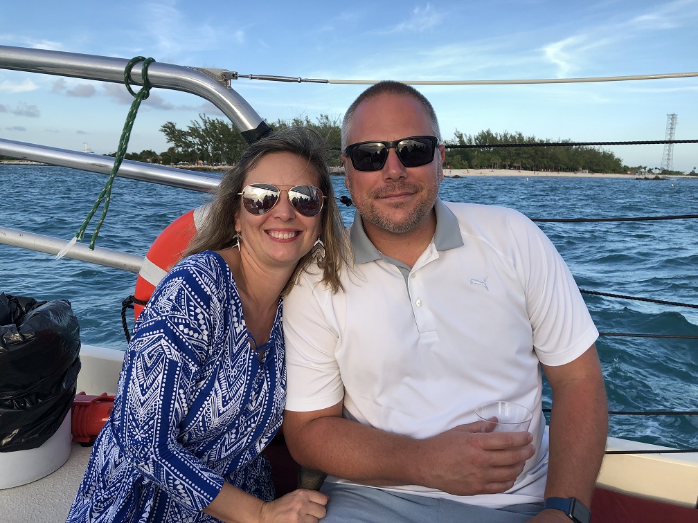 photo of my husband and I on a romantic sunset and wine cruise in Key West