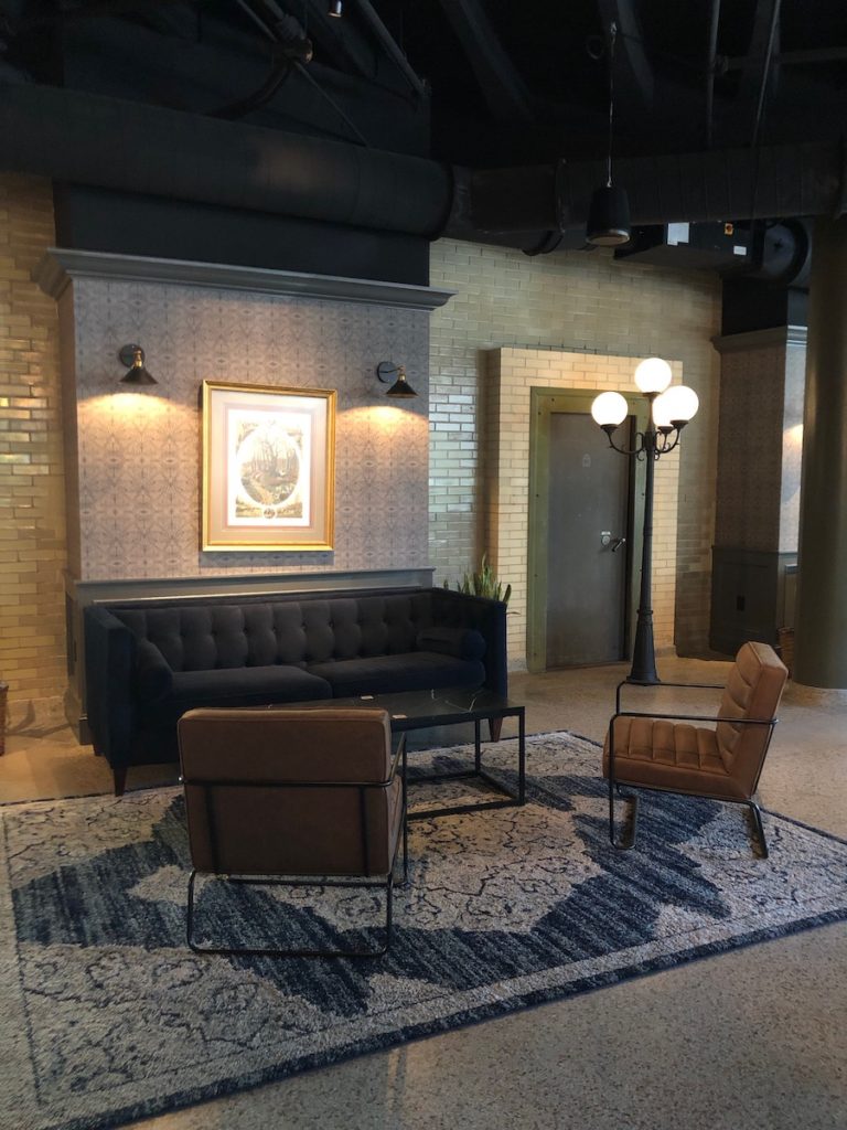 The Lounge area at the bar Sundry and Vice in the Bottleworks hotel
