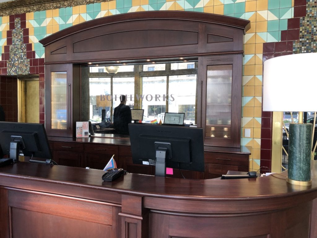 The front desk at the Bottleworks hotel